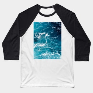 Wavy foamy blue white ombre sea water Aerial photo ocean splash wave abstract aqua summer Baseball T-Shirt